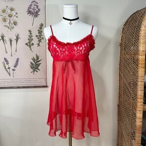 Vintage 80s 90s Sheer Lace Babydoll Slip Dress Romantic Goth Sexy Vampire Vamp M